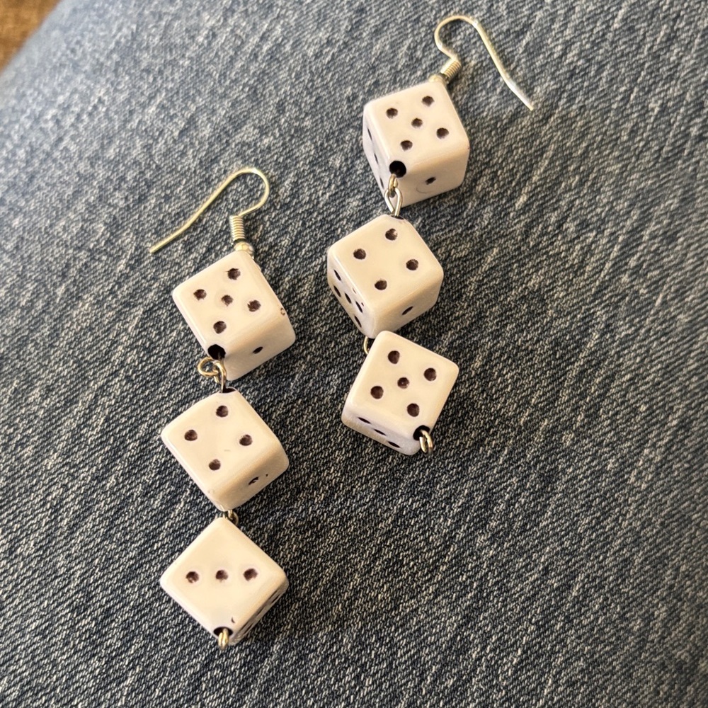 White Dice Drop Earrings
